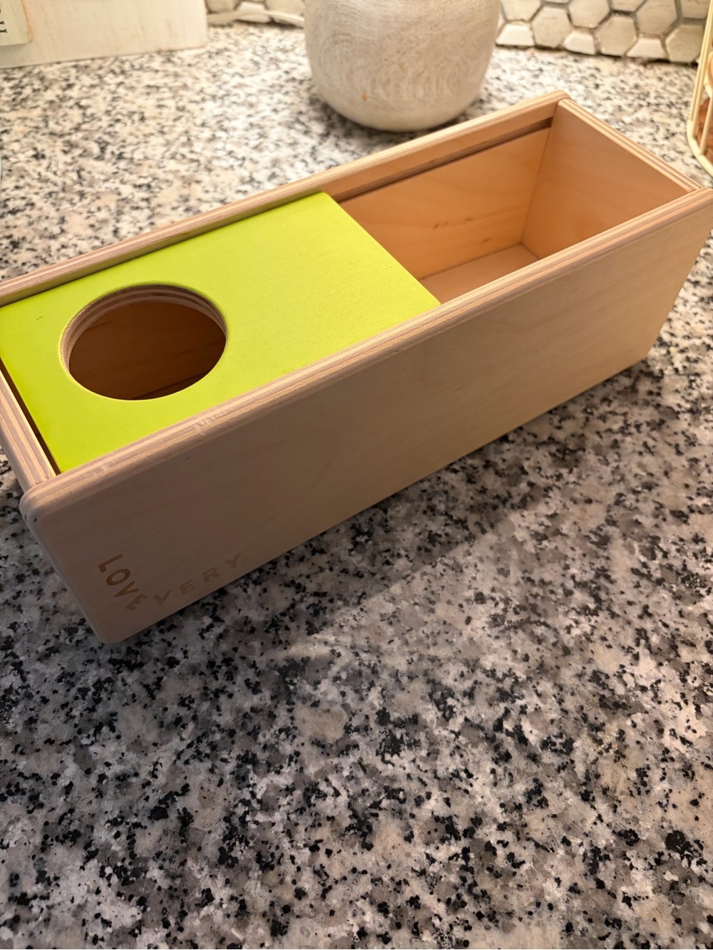 Lovevery Wooden Slide Box with Lime Green Insert the thinker kit